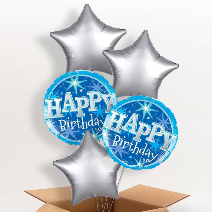 Sparkling Blue Birthday Balloons in a Box