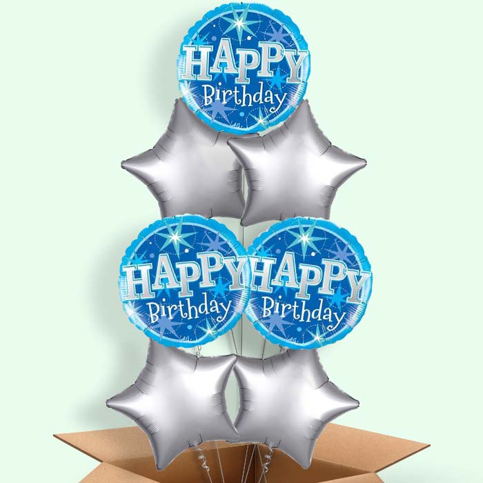 Sparkling Blue Birthday Balloons in a Box