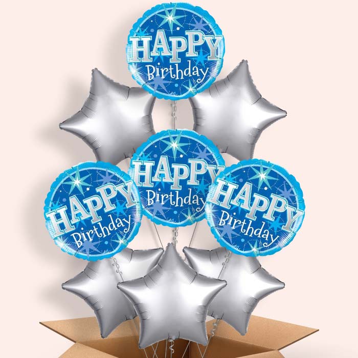 Sparkling Blue Birthday Balloons in a Box