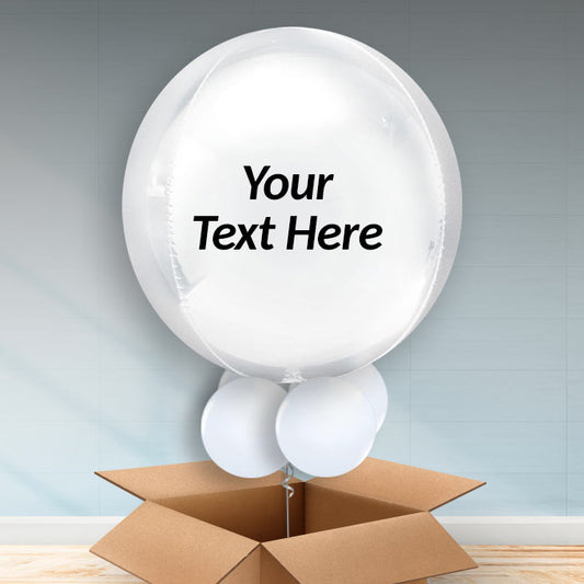 Personalised White Orb Balloons in a Box