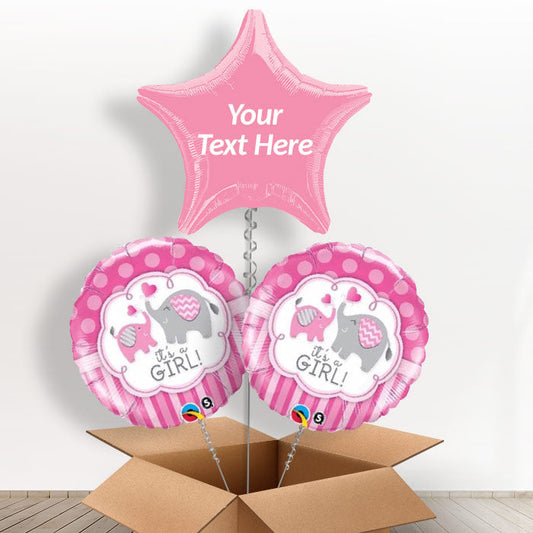 Personalised Its a Girl Balloon Bouquet - Balloon Trio | Small Indoor Plants