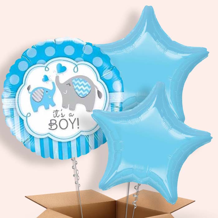 Welcome Home Baby Boy Balloons in a Box (Elephant)