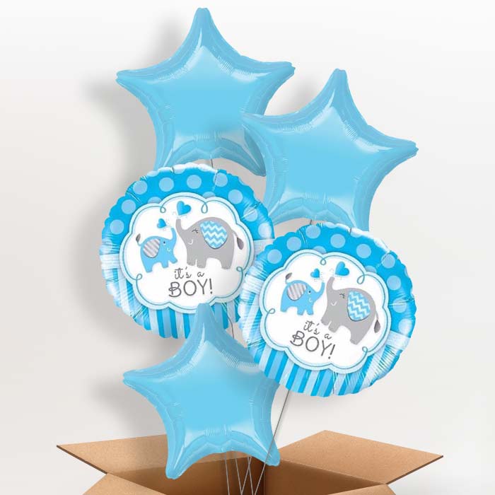 Welcome Home Baby Boy Balloons in a Box (Elephant)