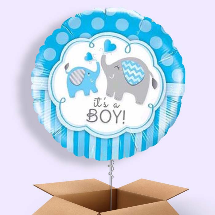 Welcome Home Baby Boy Balloons in a Box (Elephant)