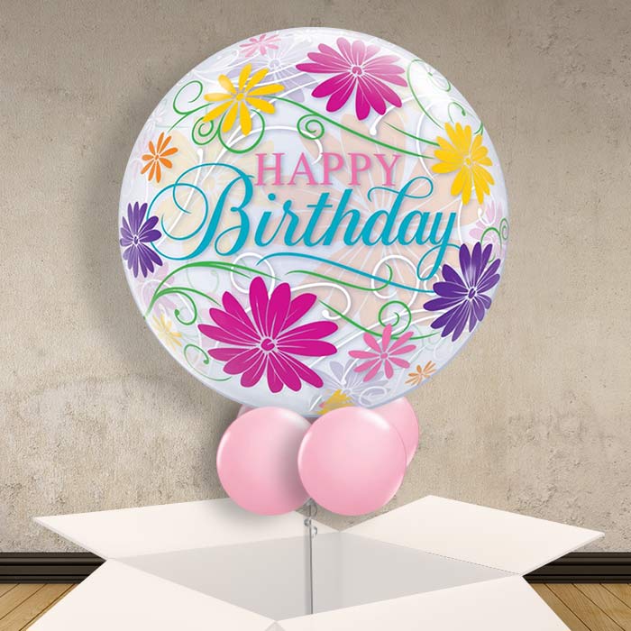 Flower & Filigree Birthday Bubble Balloon in a Box