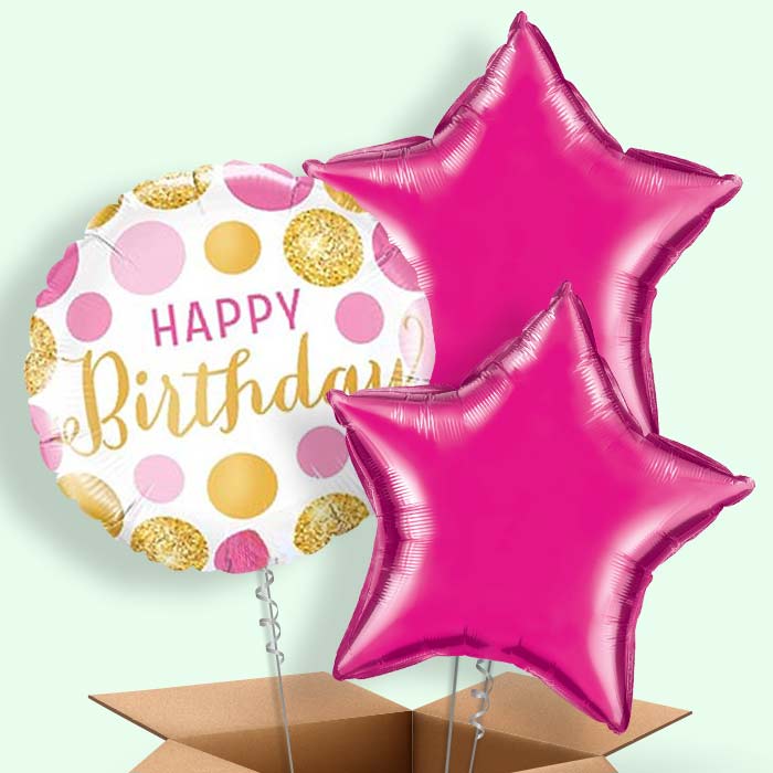 Pink & Gold Birthday Balloons in a Box