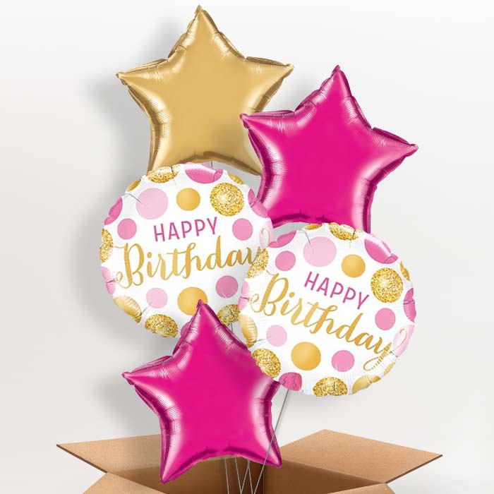 Pink & Gold Birthday Balloons in a Box