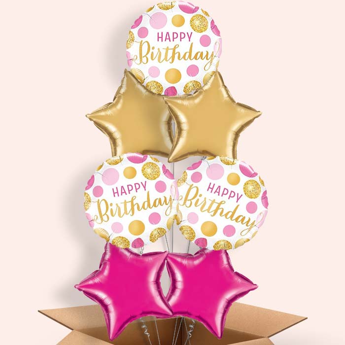 Pink & Gold Birthday Balloons in a Box