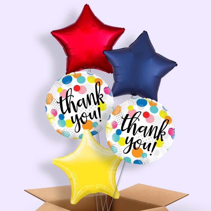 Thank You 5 Balloon Bunch in a Box Polka Dots