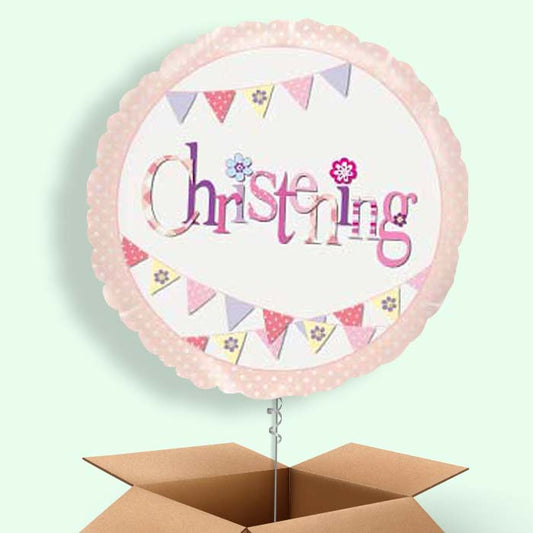 Christening Balloons in a Box (Pink Bunting)