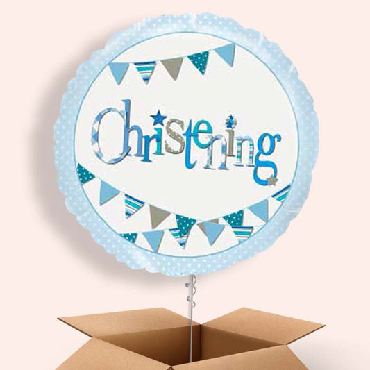 Christening Balloons in a Box (Blue Bunting)