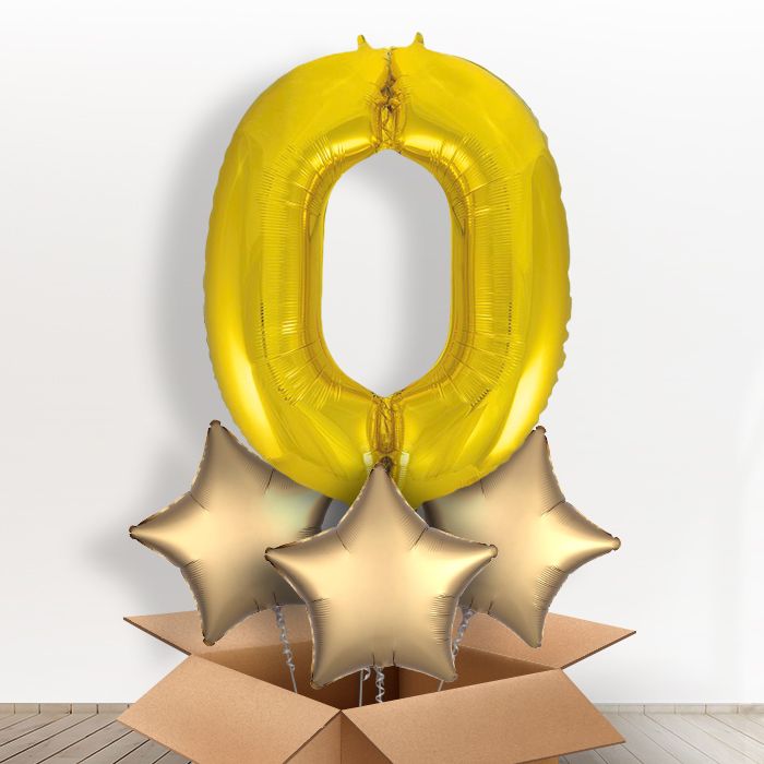 Big Gold Number 0 Balloon Number in a Box