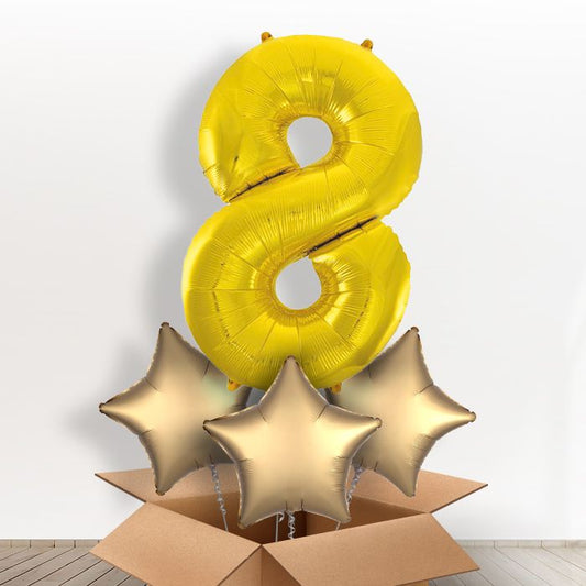 Gold Giant Number 8 Balloon in a Box Gift