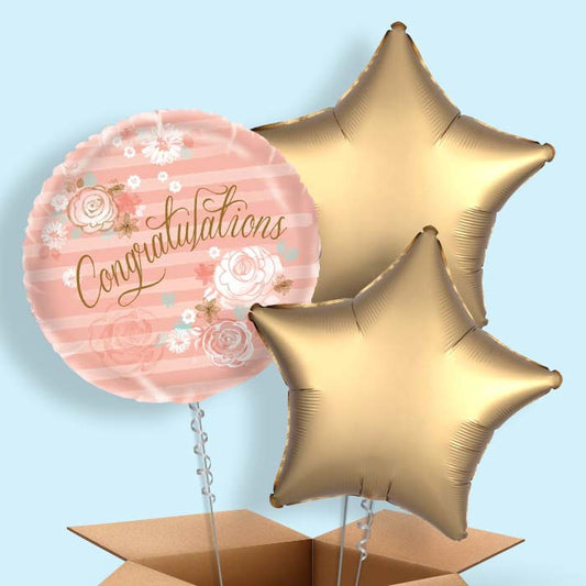 Congratulations Balloon Delivery in a Box - 3 Balloon | Small Indoor Plants