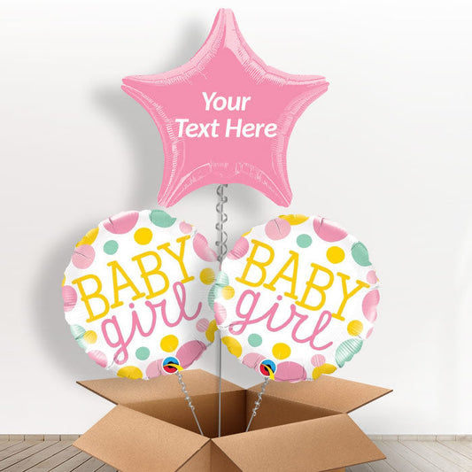 Personalised Baby Girl Balloon Bouquet - Balloon Trio | Small Indoor Plants