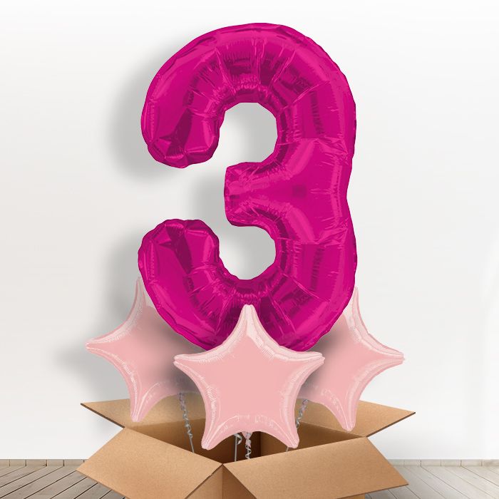 Big Pink Number 3 Balloon Number in a Box