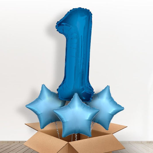 Blue Large Number 1 Balloon Inflated in a Box