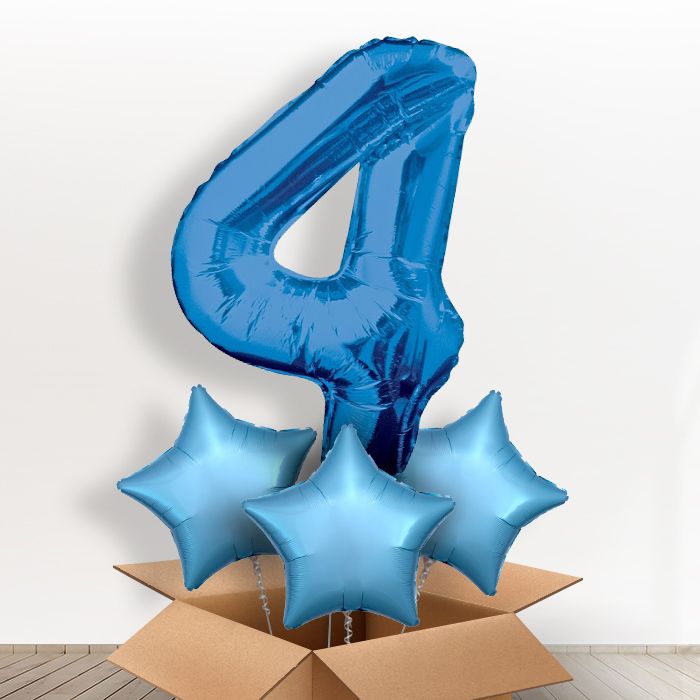 Big Blue Number 4 Balloon Inflated Number in a Box