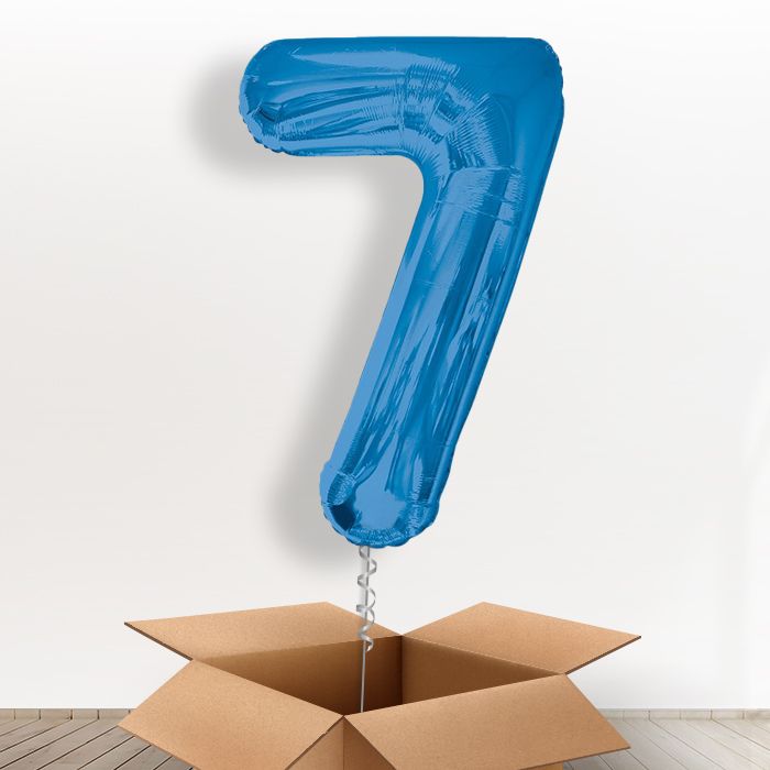 Blue Giant Number 7 Balloon in a Box Gift - Giant Number | Small Indoor Plants