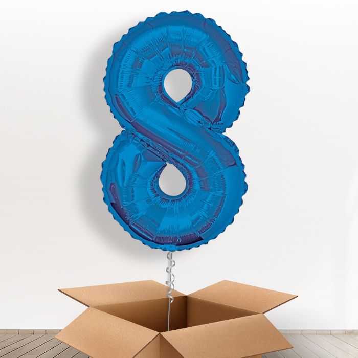 Blue Giant Number 8 Balloon in a Box Gift - Giant Number | Small Indoor Plants