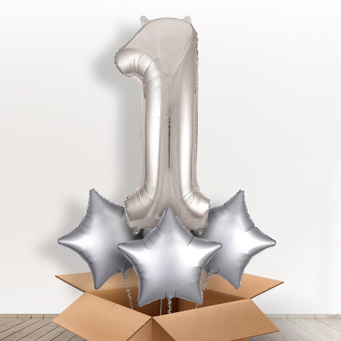 Silver Inflated 1 Balloon Delivered in a Box