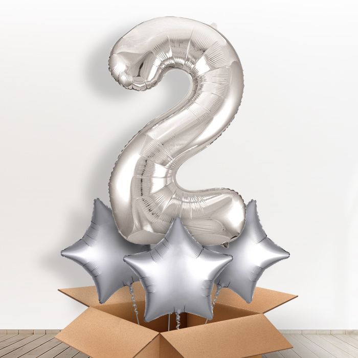 Big Silver Number 2 Balloon Number in a Box