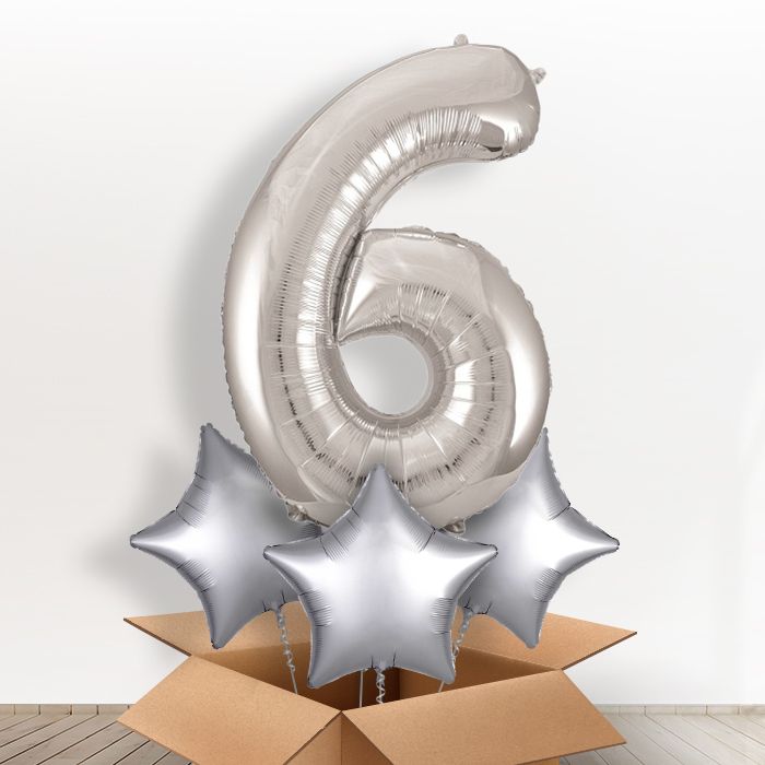 Silver Giant Number 6 Balloon in a Box Gift