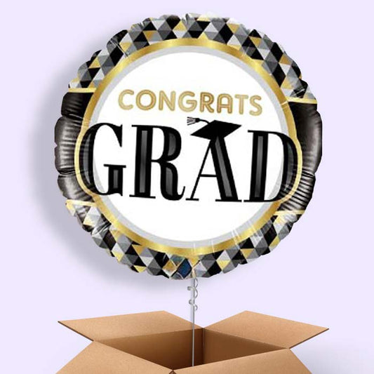 Black and Gold Graduation Helium Balloons Delivered