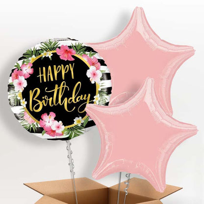 Tropical Happy Birthday 3 Balloon Cluster in a Box