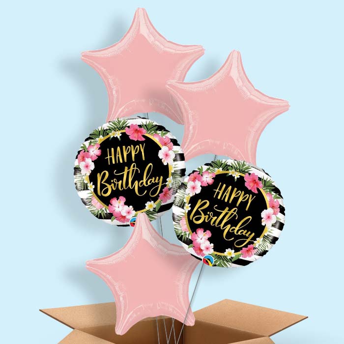 Tropical Happy Birthday 5 Balloon Bouquet in a Box