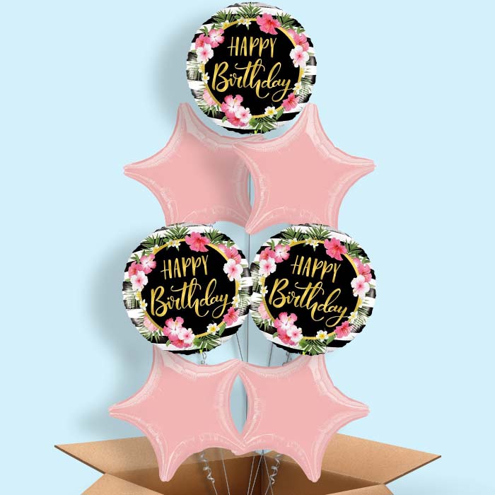 Floral Balloons in a Box - Tropical Happy Birthday