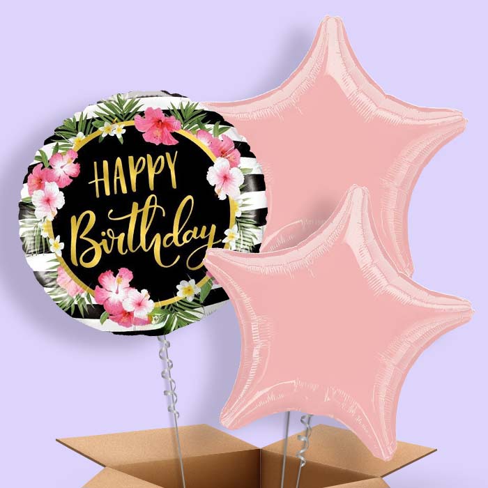 Floral Balloons in a Box - Tropical Happy Birthday