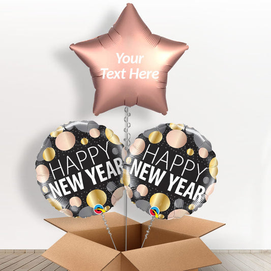 Personalised Happy New Year Balloons - Metallic Dots - Balloon Trio | Small Indoor Plants