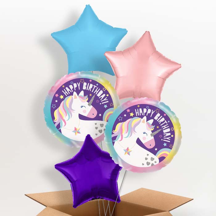 Unicorn Happy Birthday Balloons in a Box