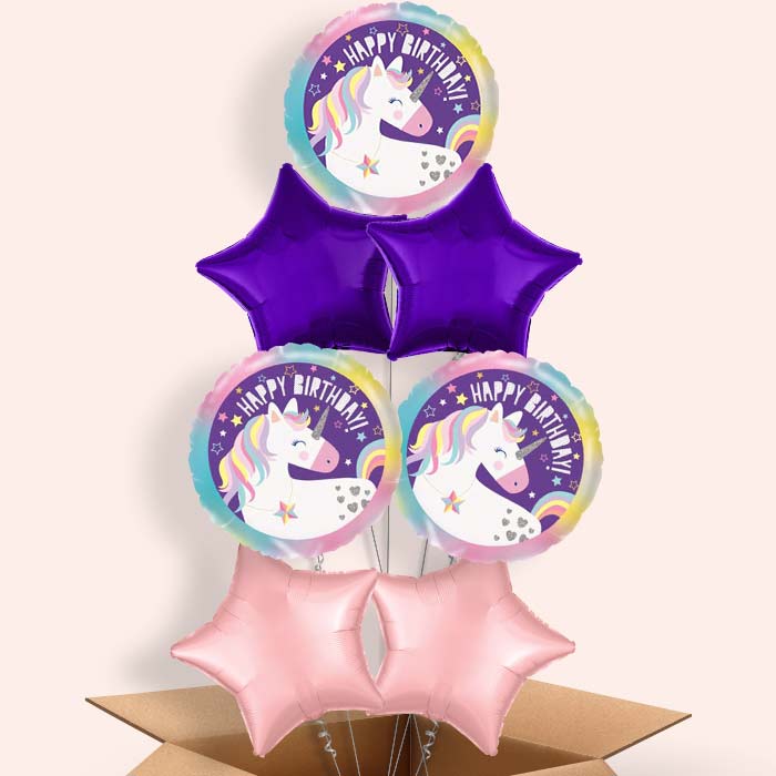 Unicorn Happy Birthday Balloons in a Box