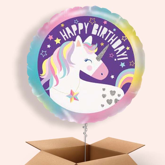 Unicorn Happy Birthday Balloons in a Box