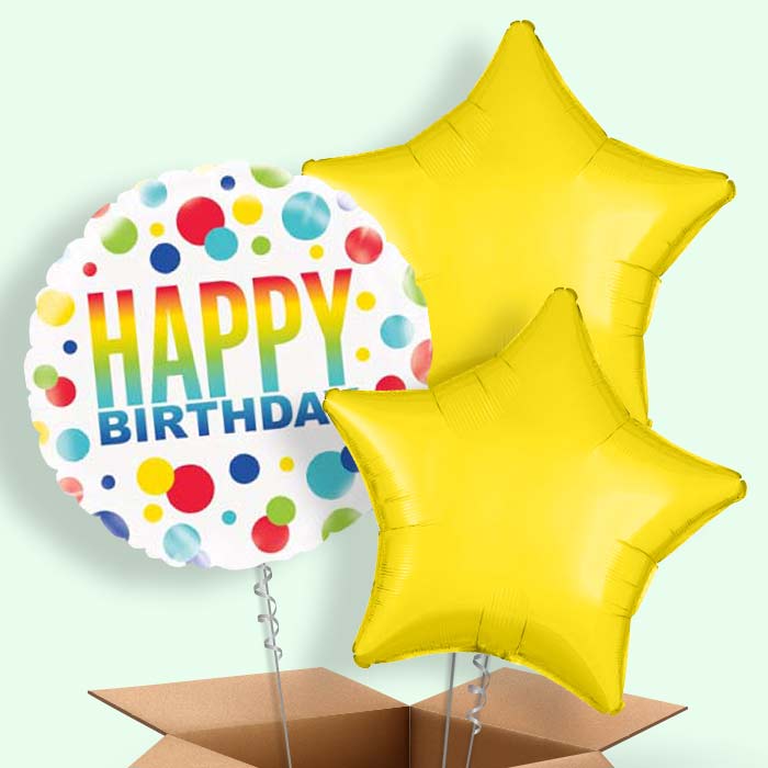 Happy Birthday Rainbow Polka Dot Balloons in a Box