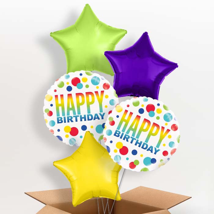 Happy Birthday Rainbow Polka Dot Balloons in a Box