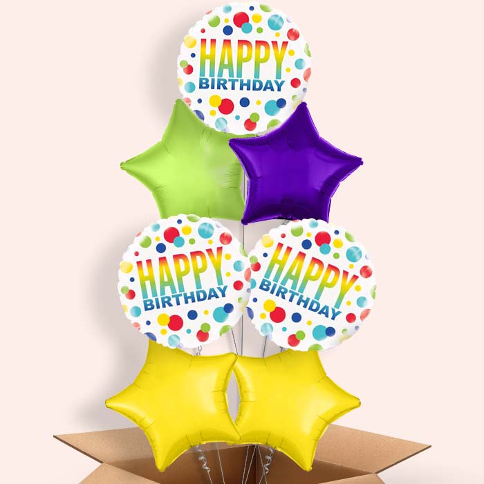 Happy Birthday Rainbow Polka Dot Balloons in a Box