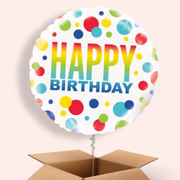 Happy Birthday Rainbow Polka Dot Balloons in a Box