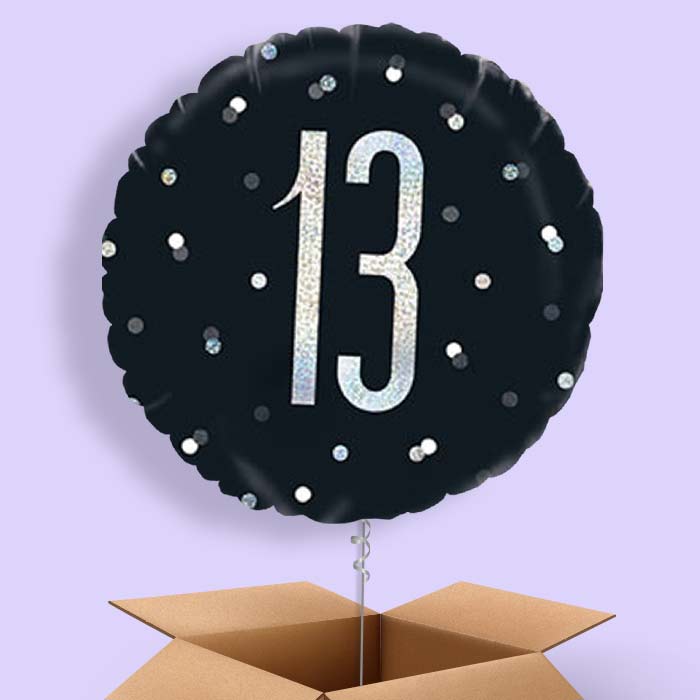 Black & Silver 13th Birthday Balloon in a Box