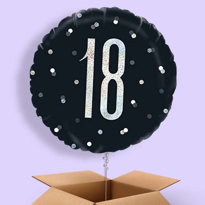 18th Birthday Balloons Delivered in a Box - Black