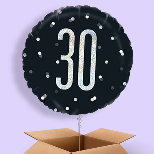 30th Balloon Delivery in a Box - Black Silver