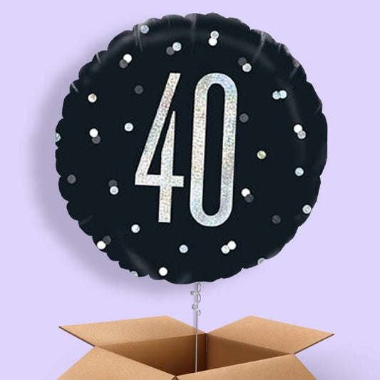 40th Birthday Balloon in a Box - Black and Silver