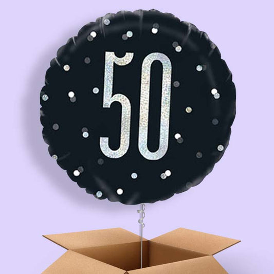 50th Birthday Balloons Delivered - Black and Silver