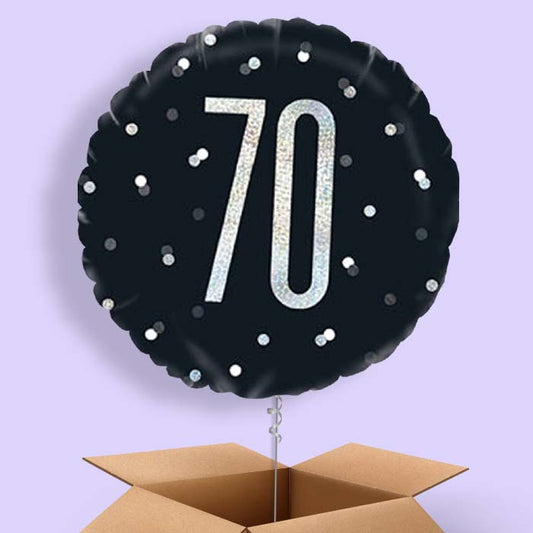 70th Balloons in a Box - Black and SIlver