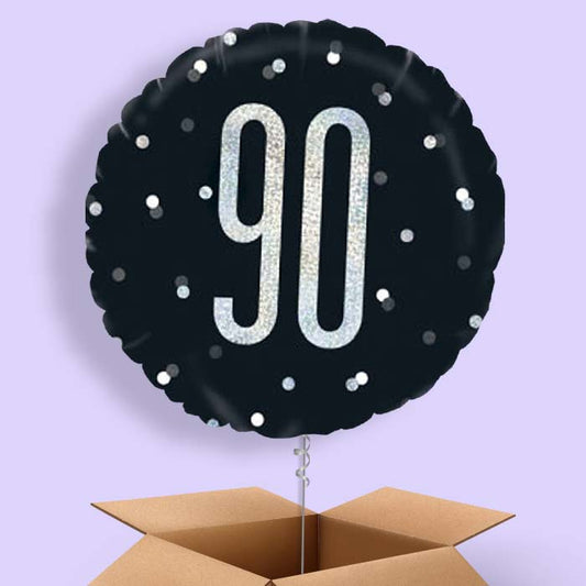 90th Birthday Balloon in a Box - Black Silver