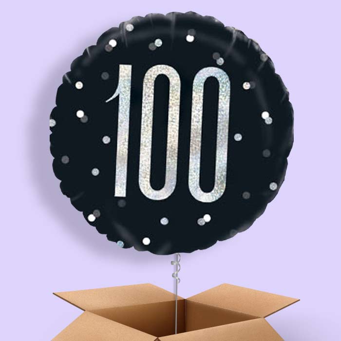 Black & Silver 100th Birthday Balloon in a Box