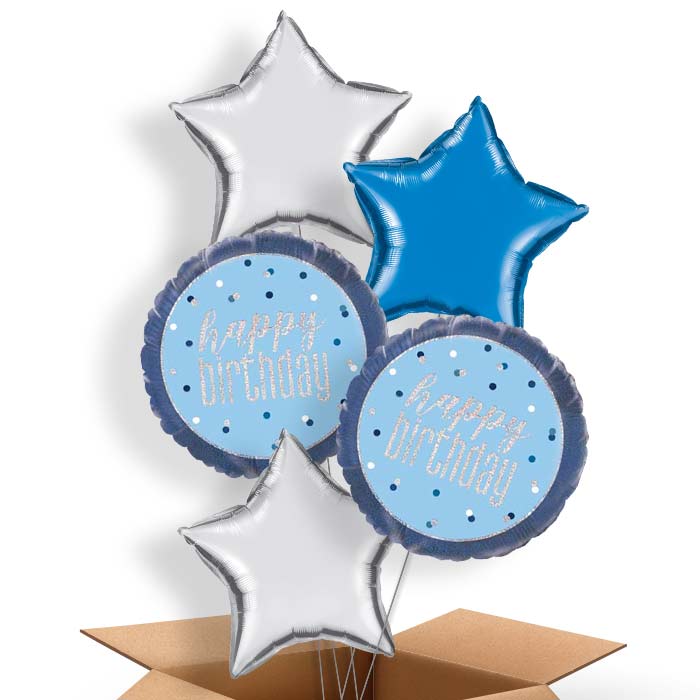 Blue and Silver Holographic Happy Birthday Balloon in a Box