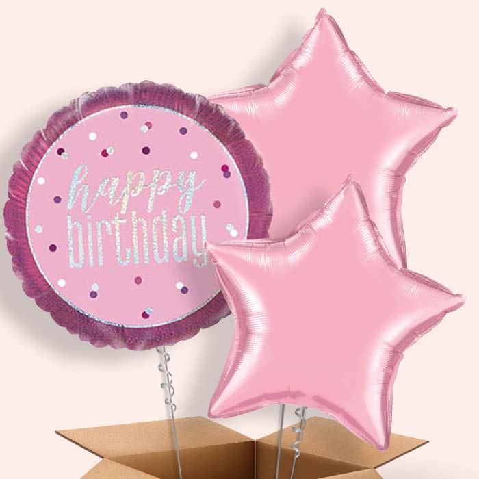 Pink and Silver Holographic Happy Birthday Balloon in a Box